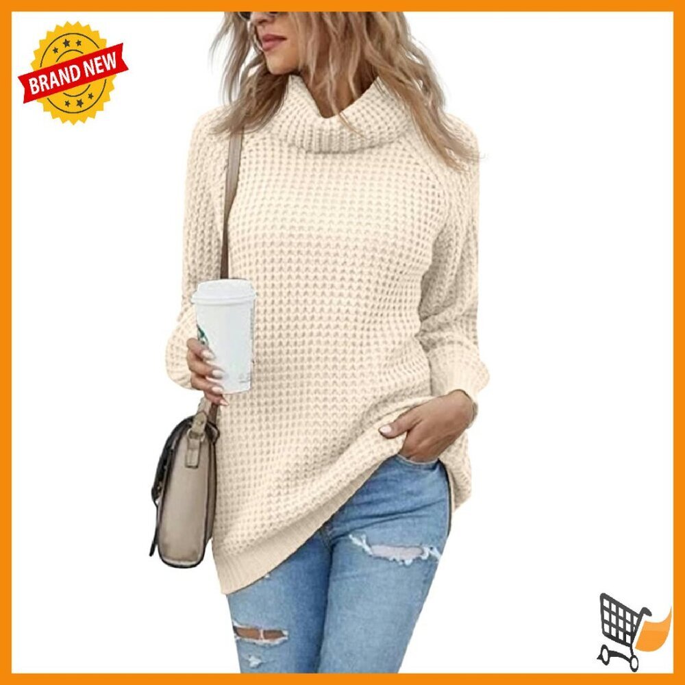 Oversized Turtleneck Sweater Chunky Knit Pullover Lightweight Loose Fit